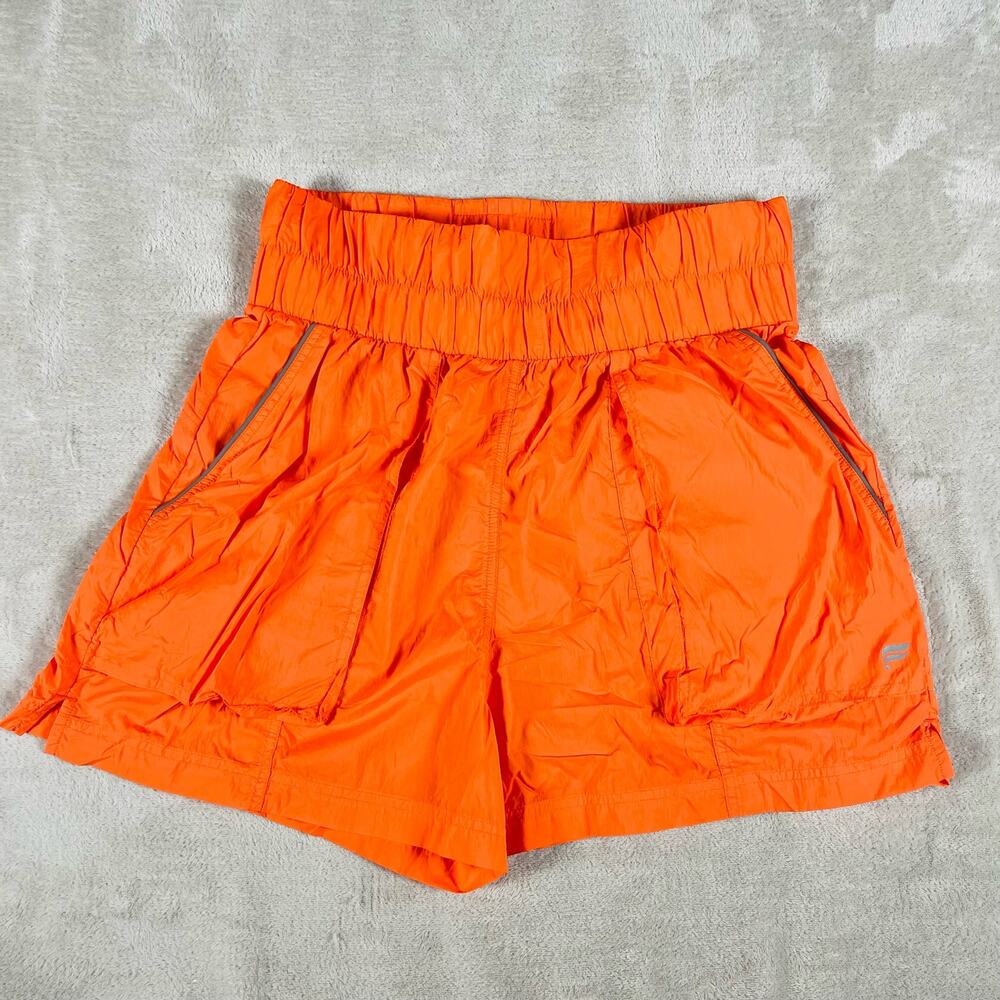 Fabletics Shorts Womens Medium Orange Ultra High Waisted Piped Nylon Running Gym